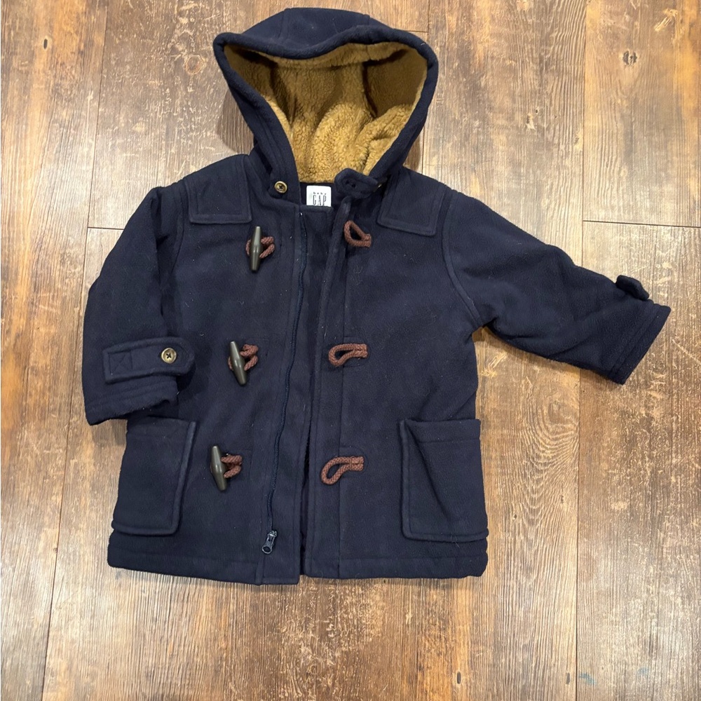 GAP Blue Pea Coat with Hood and Woolen Fabric